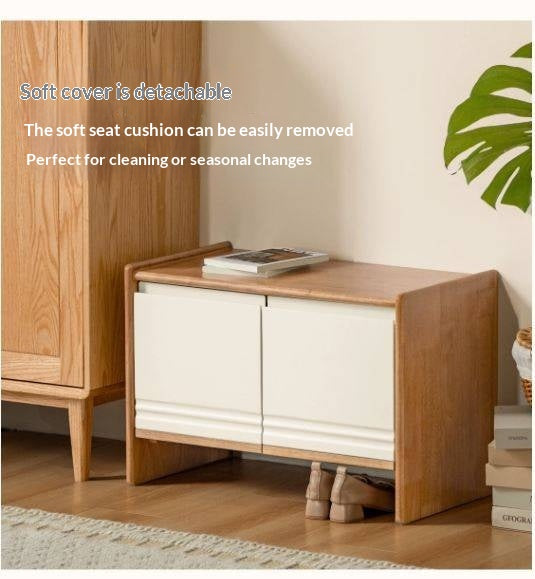 Solid RubberWood Shoe Storage Bench with Doors and Cushioned Top