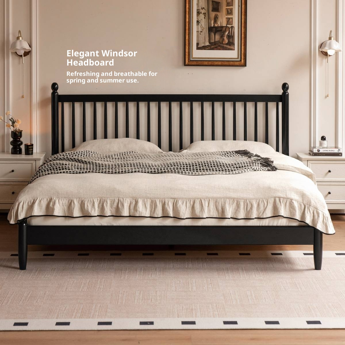 Rubberwood Solid Wood  French Retro Soft Bed