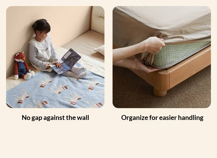 Beech Solid Wood Adjustable Height Kids Bed with Upholstered Segmented Headboard