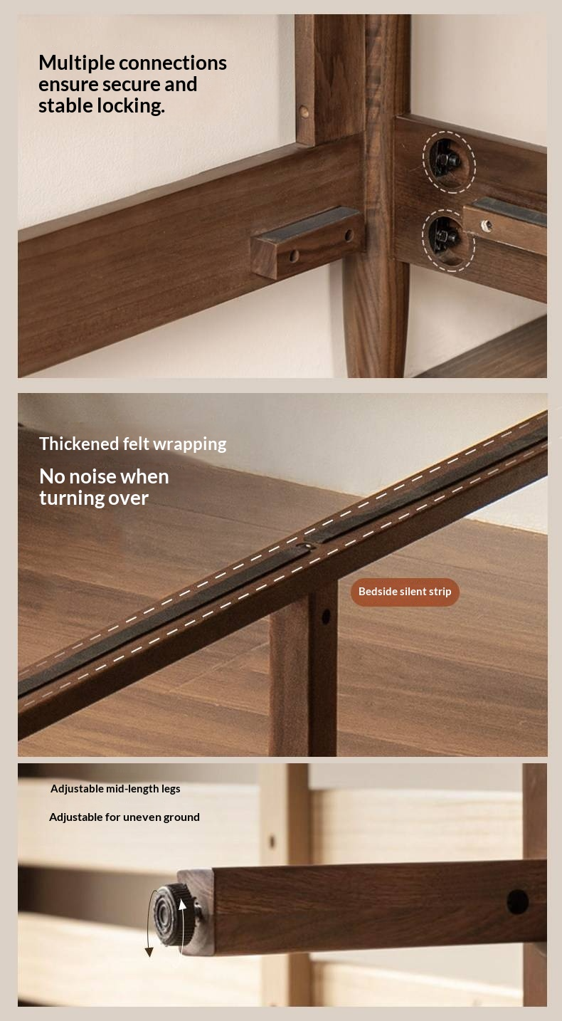 Black Walnut Solid Wood Bed — French Retro Style with Soft Backrest and Genuine Leather Upholstery