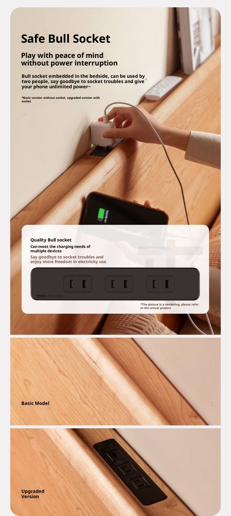 Cherry Solid Wood Bed Modern Style