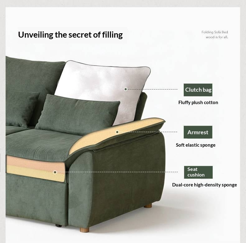 Corduroy Loveseat Sofa with Pull-Out Chaise and Adjustable Backrest