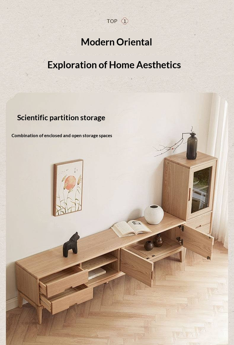 Ash Solid Wood Simple Floor TV Cabinet.