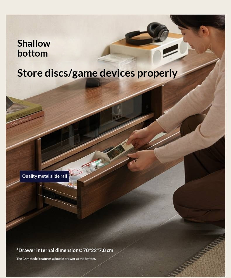 Black Walnut Solid Wood Luxury Style TV Cabinet with Slab Top and Storage