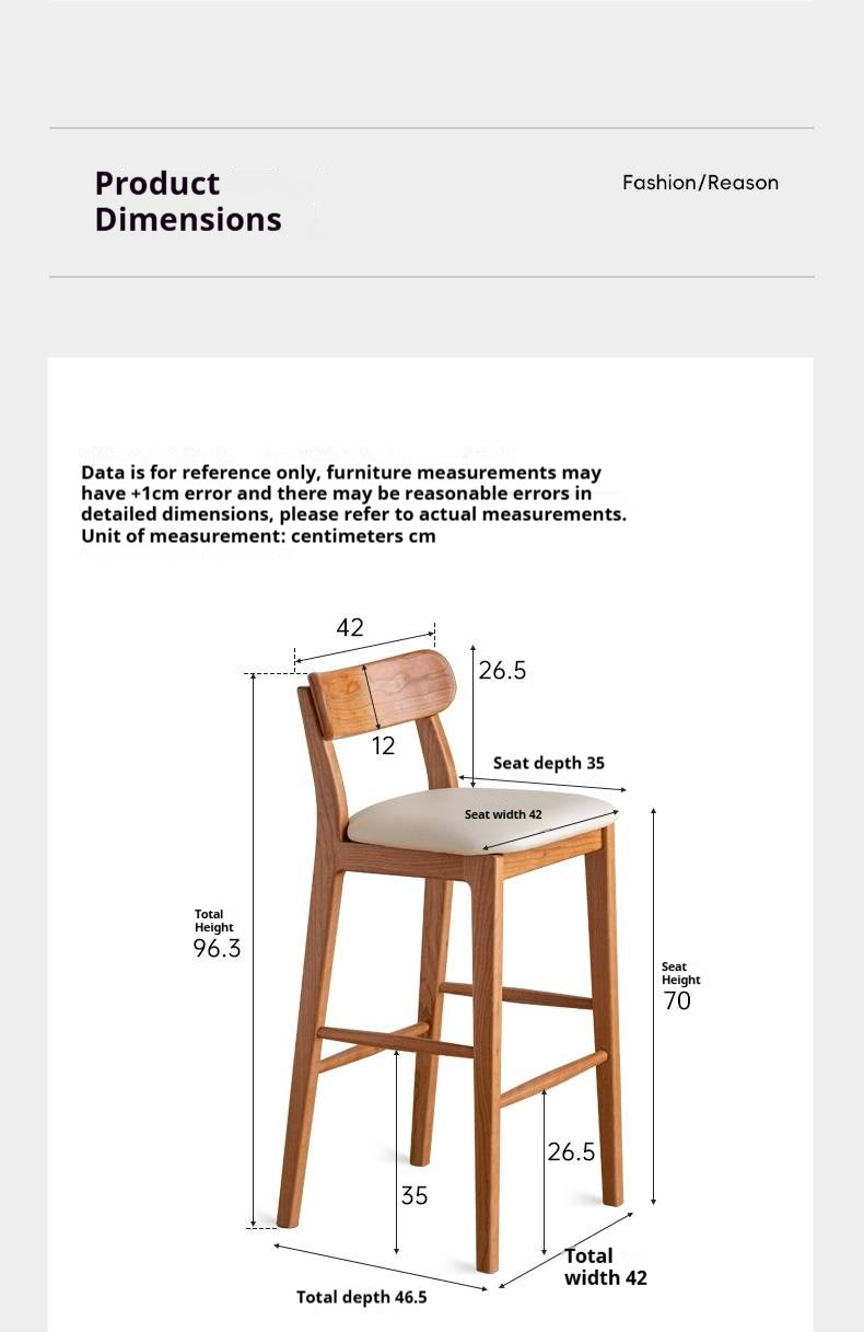 Set 3 pcs Cherry, Ash Solid Wood Modern Bar Stool