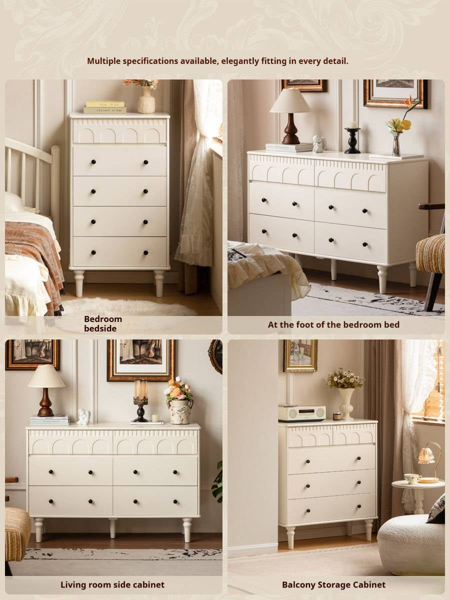 Solid Rubberwood Cabinet French Retro Cream Style Drawers