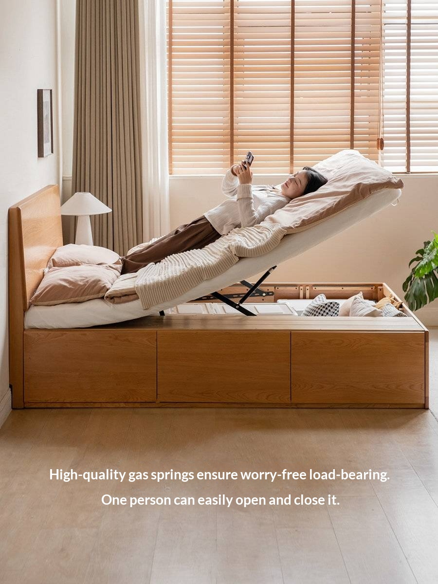 Cherry Solid Wood Storage Bed with Side Storage Drawers