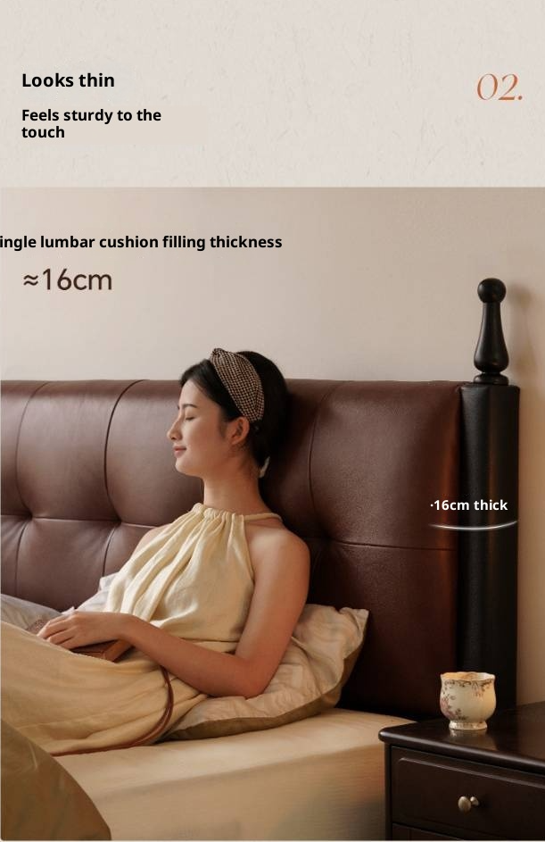 Luxury Genuine Leather Soft Backrest Bed, American Retro Style