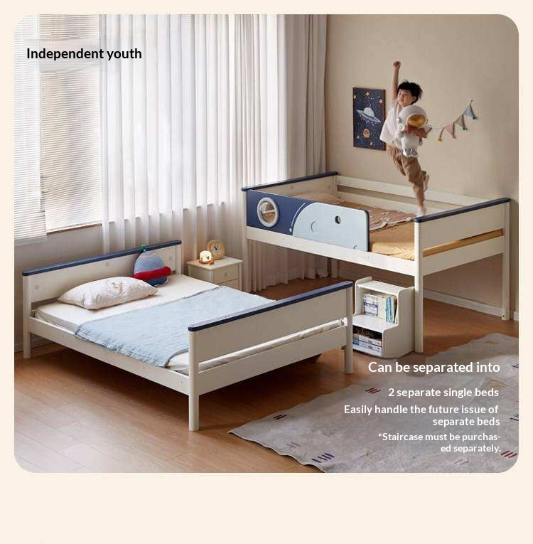Rubberwood Solid Wood Spaceship-Themed Bunk Bed with Porthole Window
