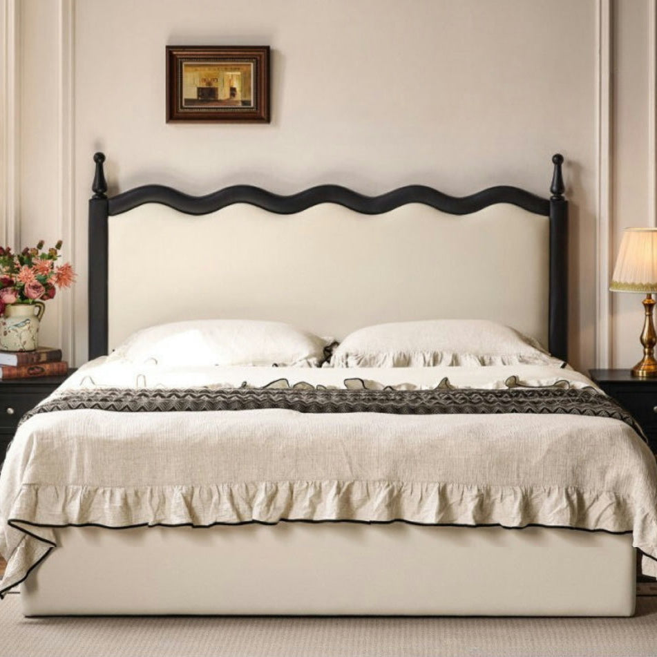 Eco-Friendly Cloud Leather Box Bed — French Retro Style with Wave Ripple Design