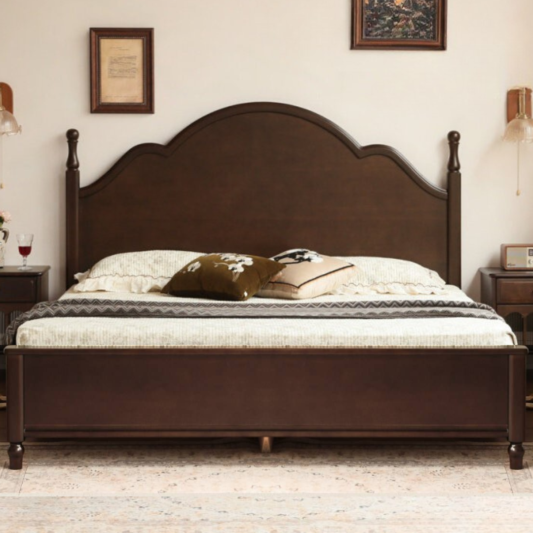 Poplar Solid Wood Box Bed — American Retro Vintage Style Off-the-Ground Box Bed
