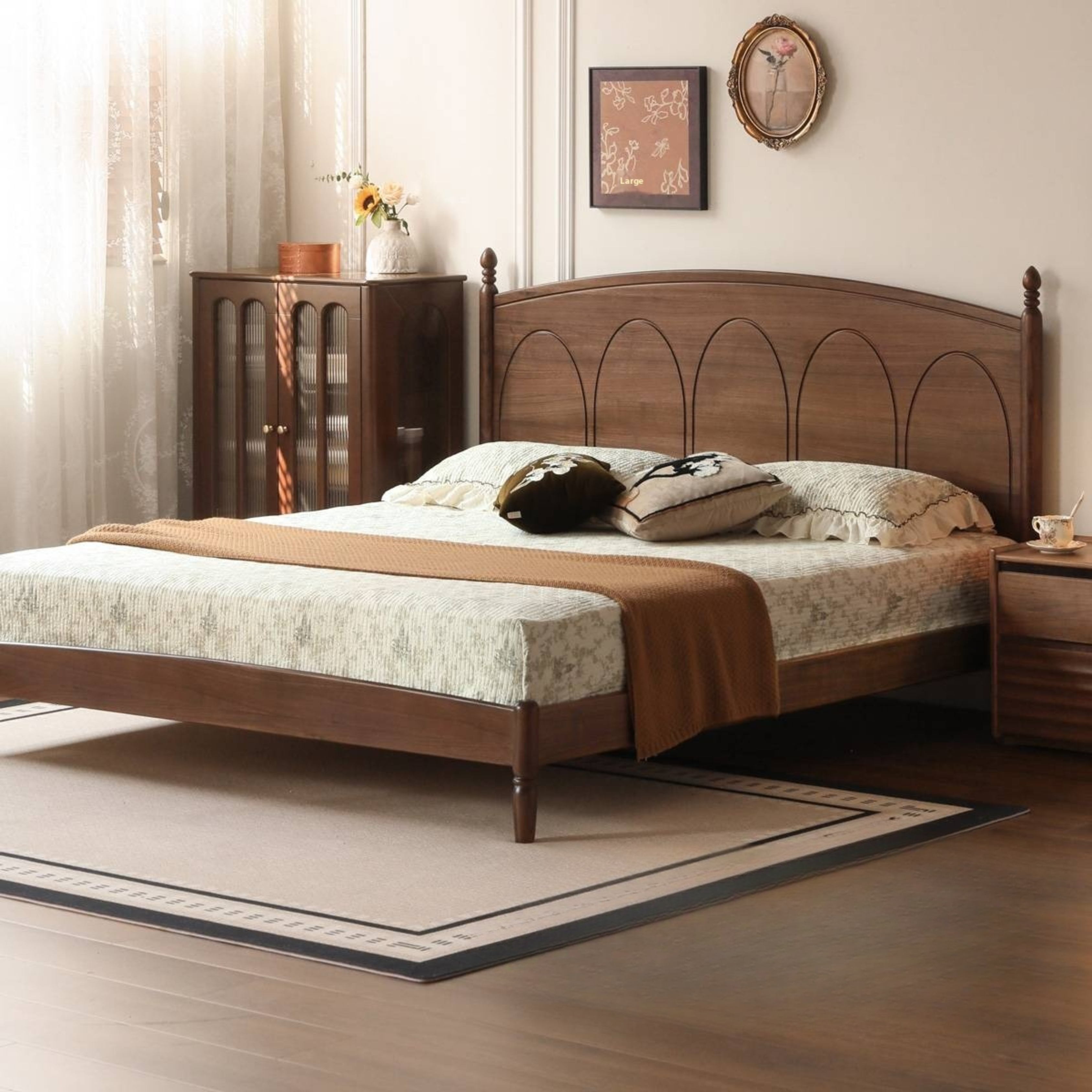 Poplar Solid Wood French Retro Bed