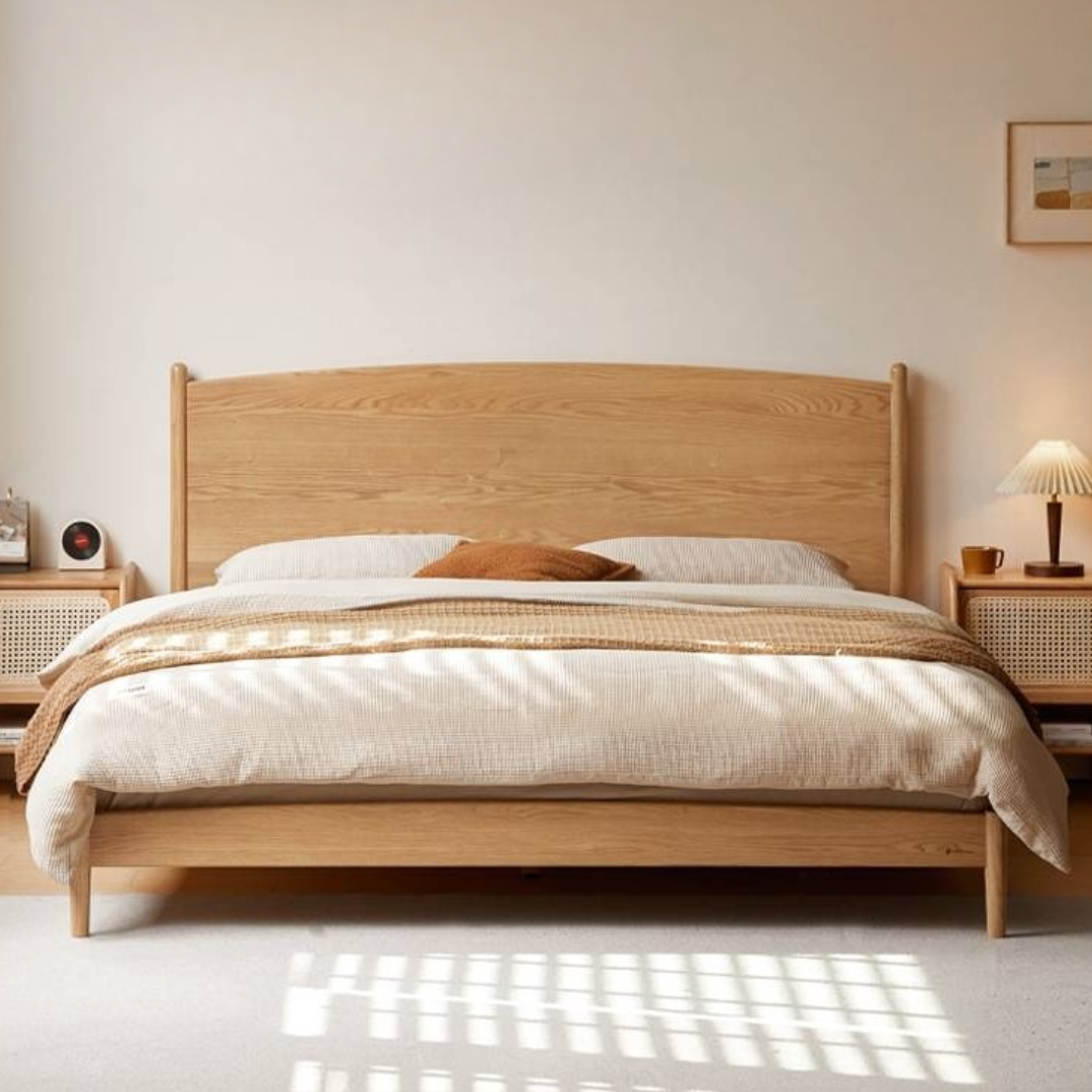 Oak Solid Wood Modern Simple Large Bed