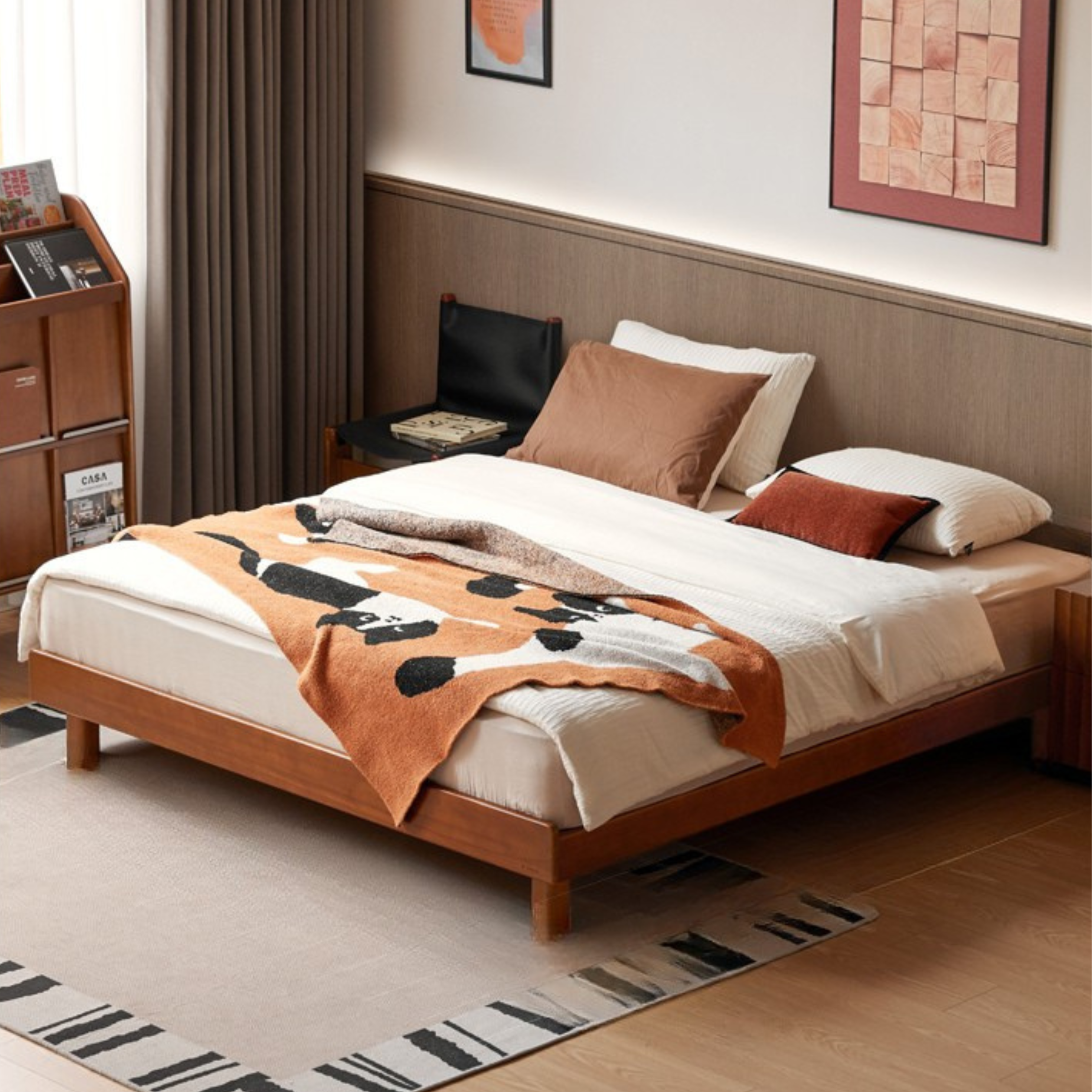 Poplar Solid Wood Platform Bed, Headboard-Free Bed