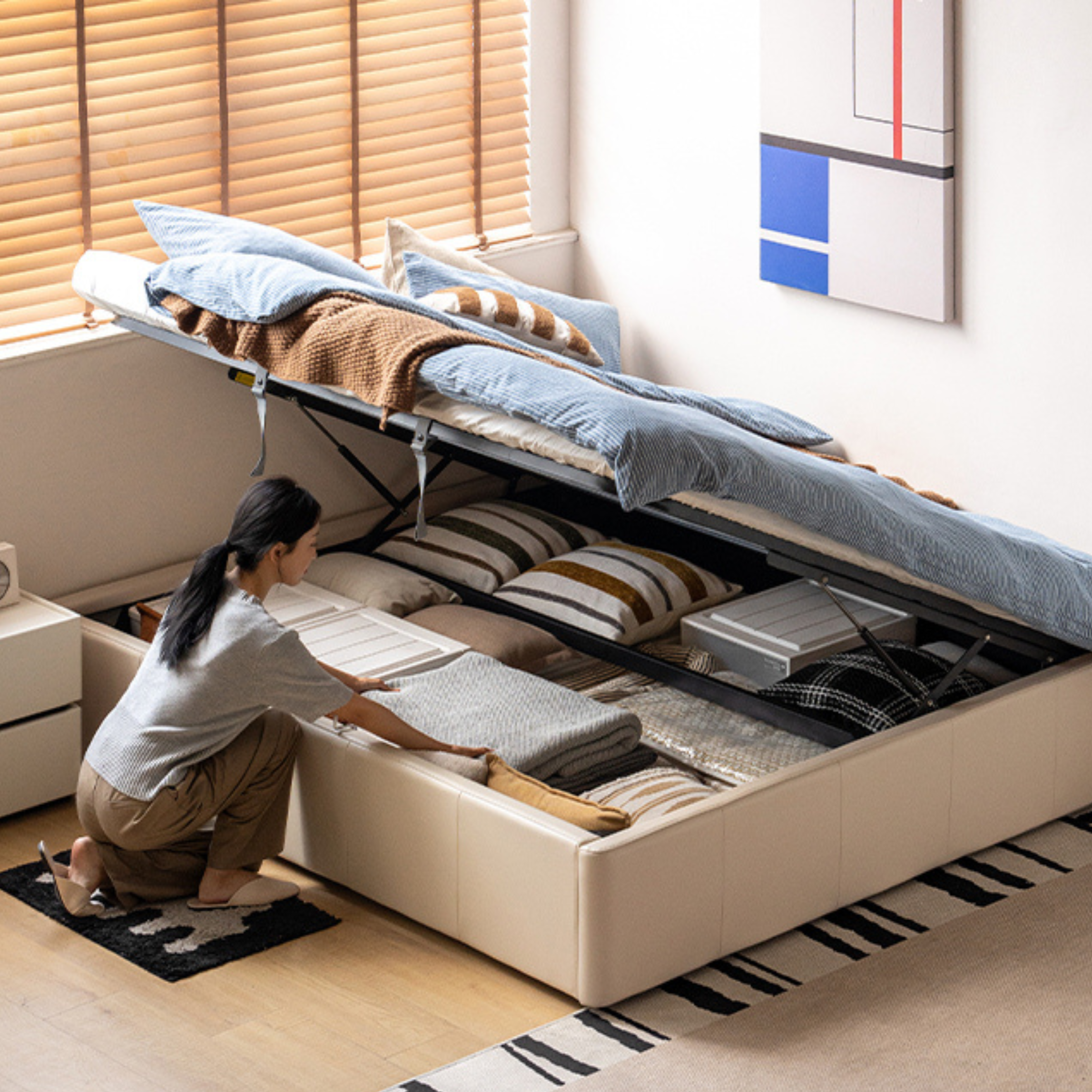 Eco-Cloud Leather Box Platform Bed, Headboard-Free Bed