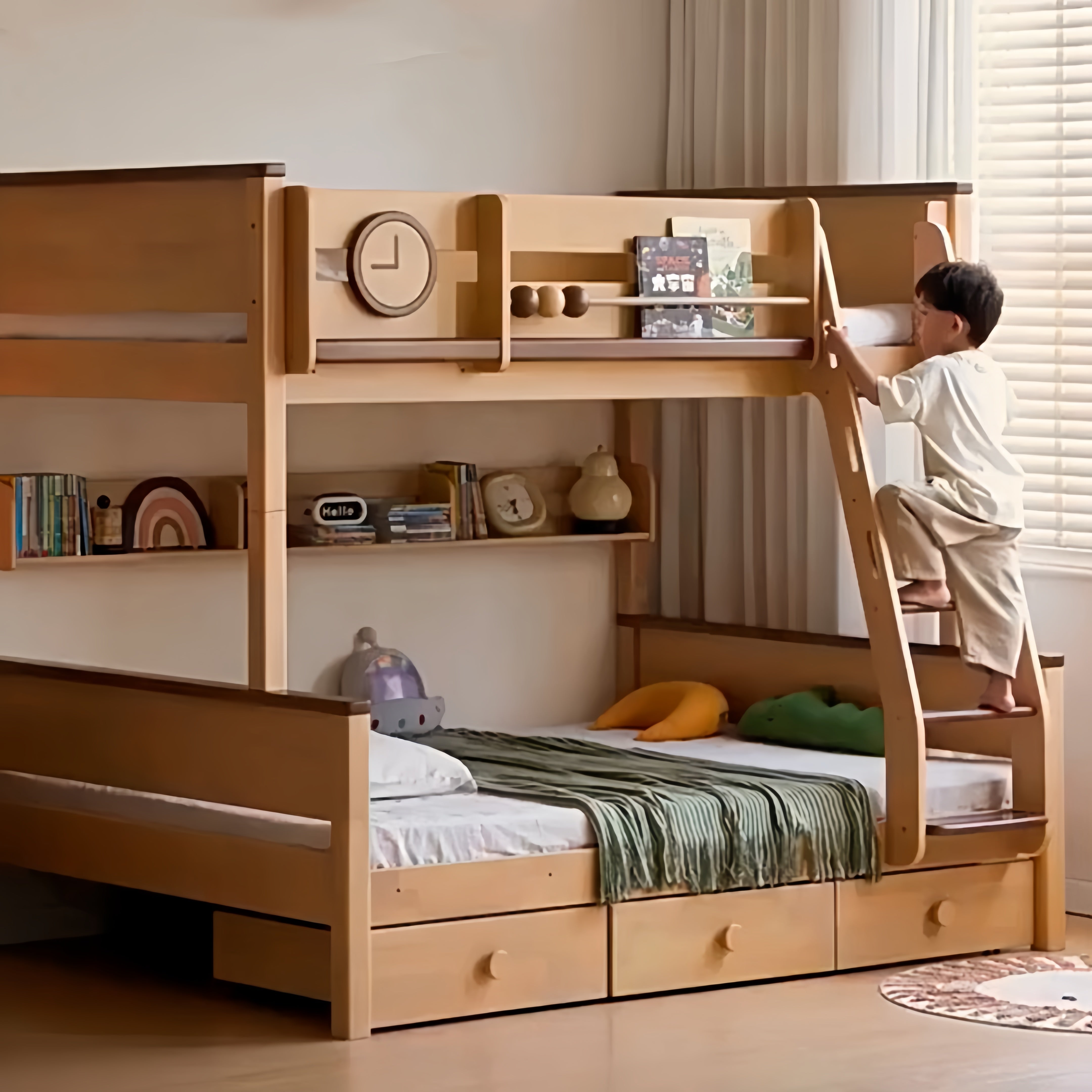 Rubberwood Solid Wood Children's Bunk Bed