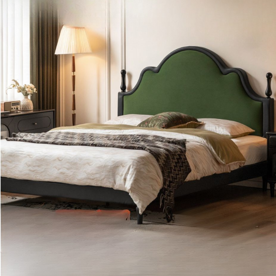 Fabric Soft Velvet Bed French Retro Style