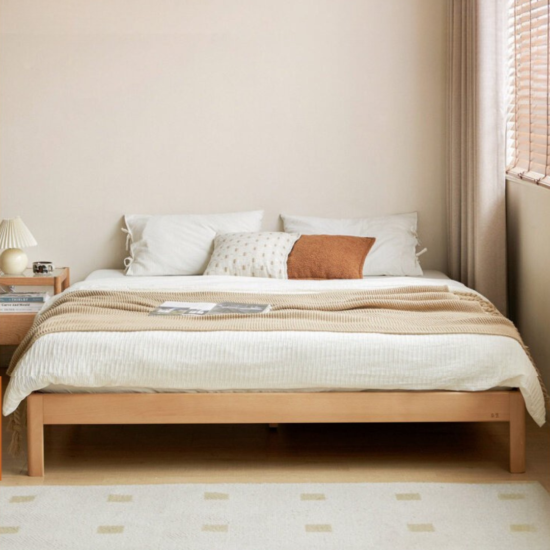 European Beech Solid Wood Platform Bed — Headboard-Free, Simple Design