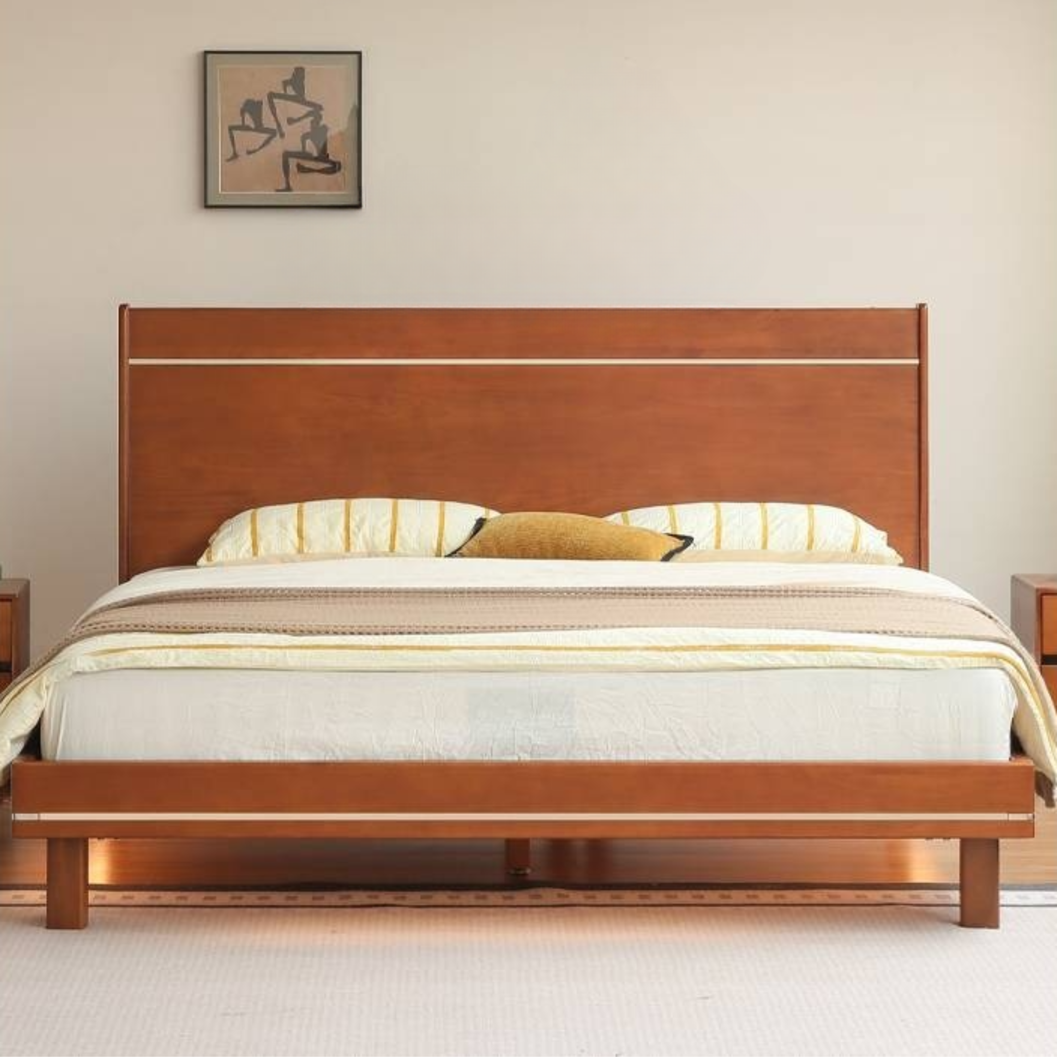 Poplar Solid Wood Luminous Bed Bauhaus Style