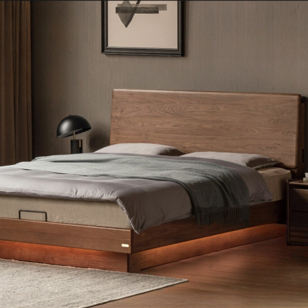 Black Walnut Solid Wood Italian Light Luxury Electric Suspended Box Bed