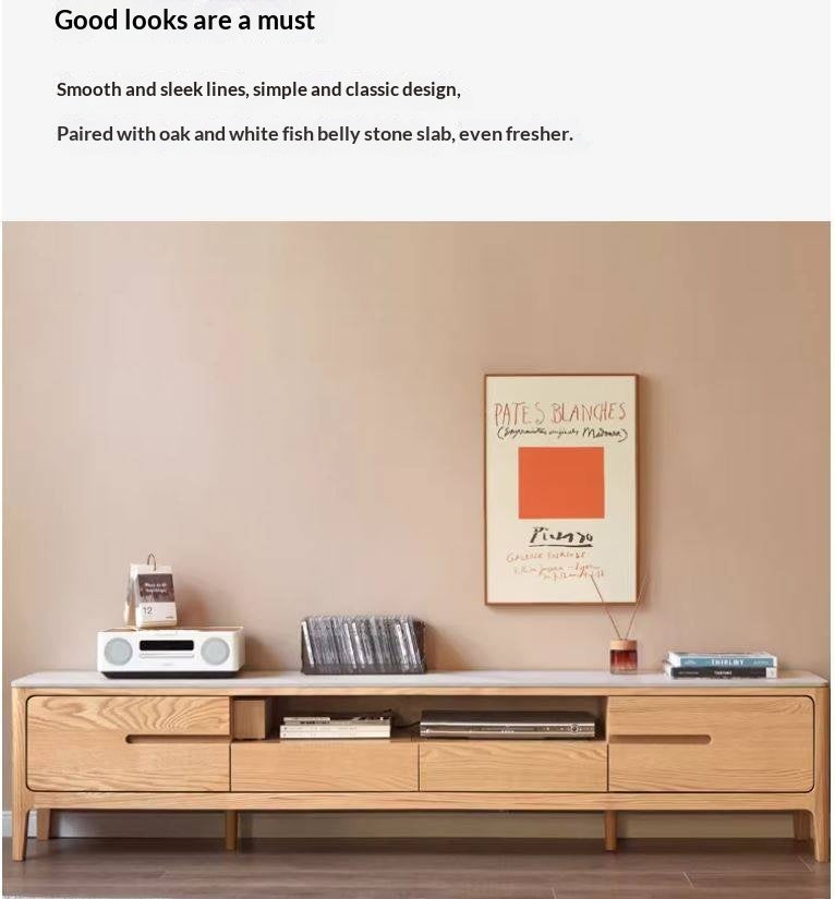 Solid Rubberwood, Oak Solid Wood TV Stand Slate Top.