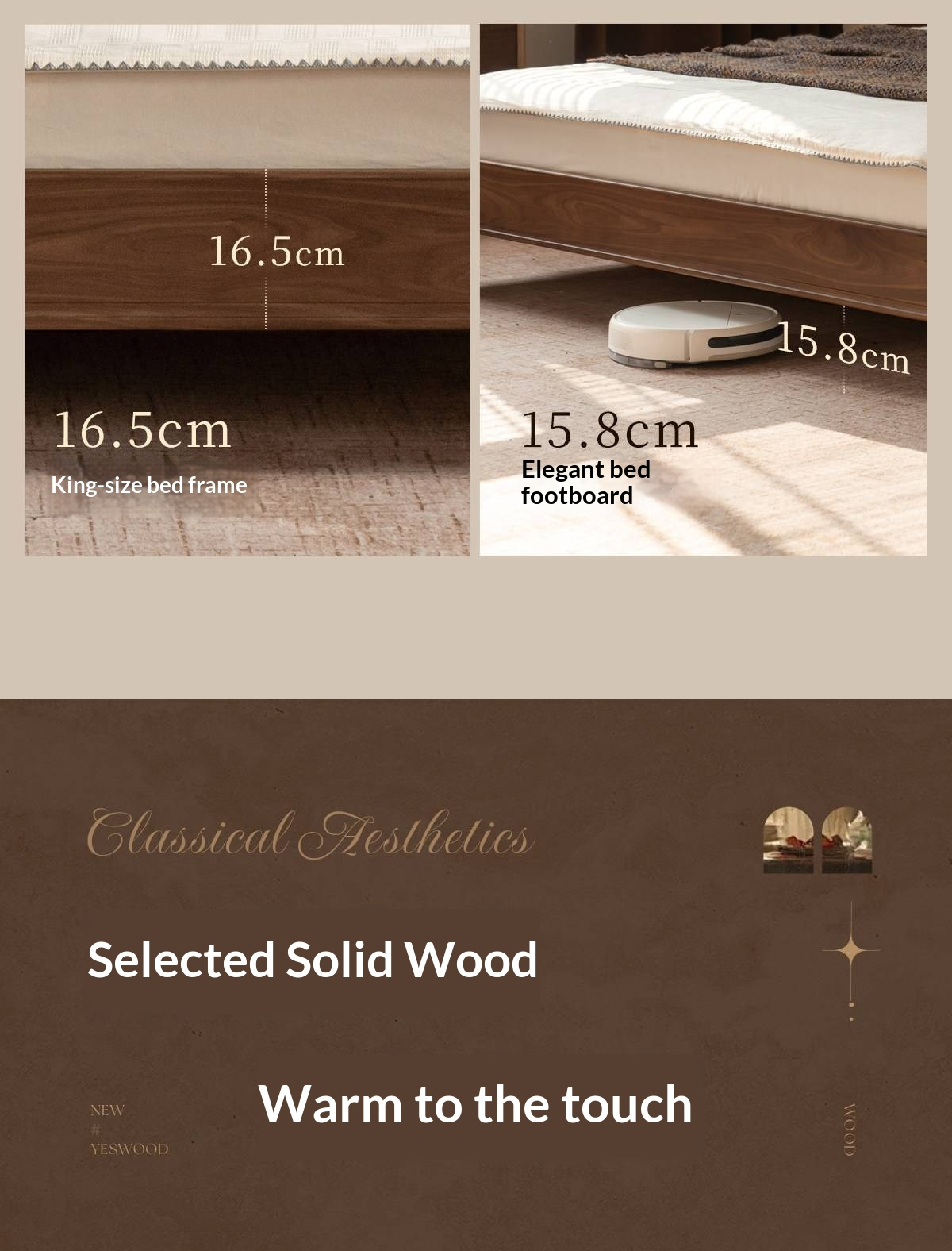 Black Walnut Solid Wood Four Poster Bed with Grid Panel Headboard