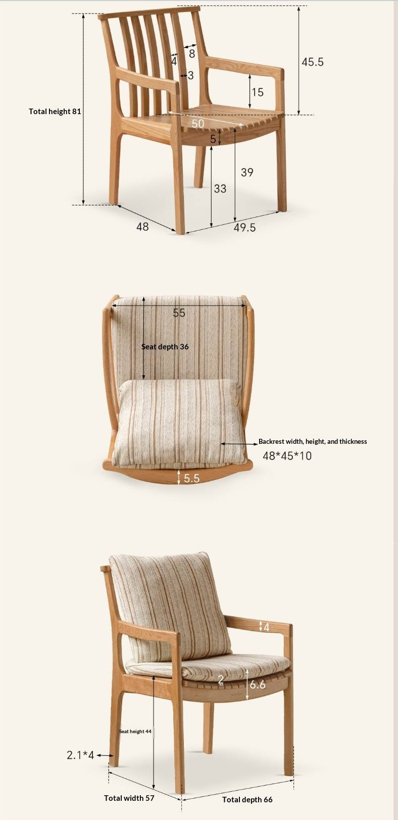 Cherry, Oak, Beech Solid Wood Book Chair Comfortable Soft Back Chair