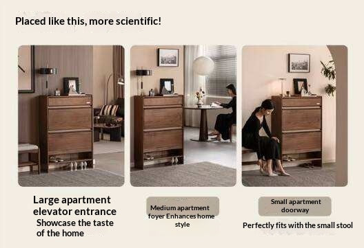 Black Walnut Solid Wood Flip Door Shoe Cabinet, Italian Style Entryway Storage Organizer