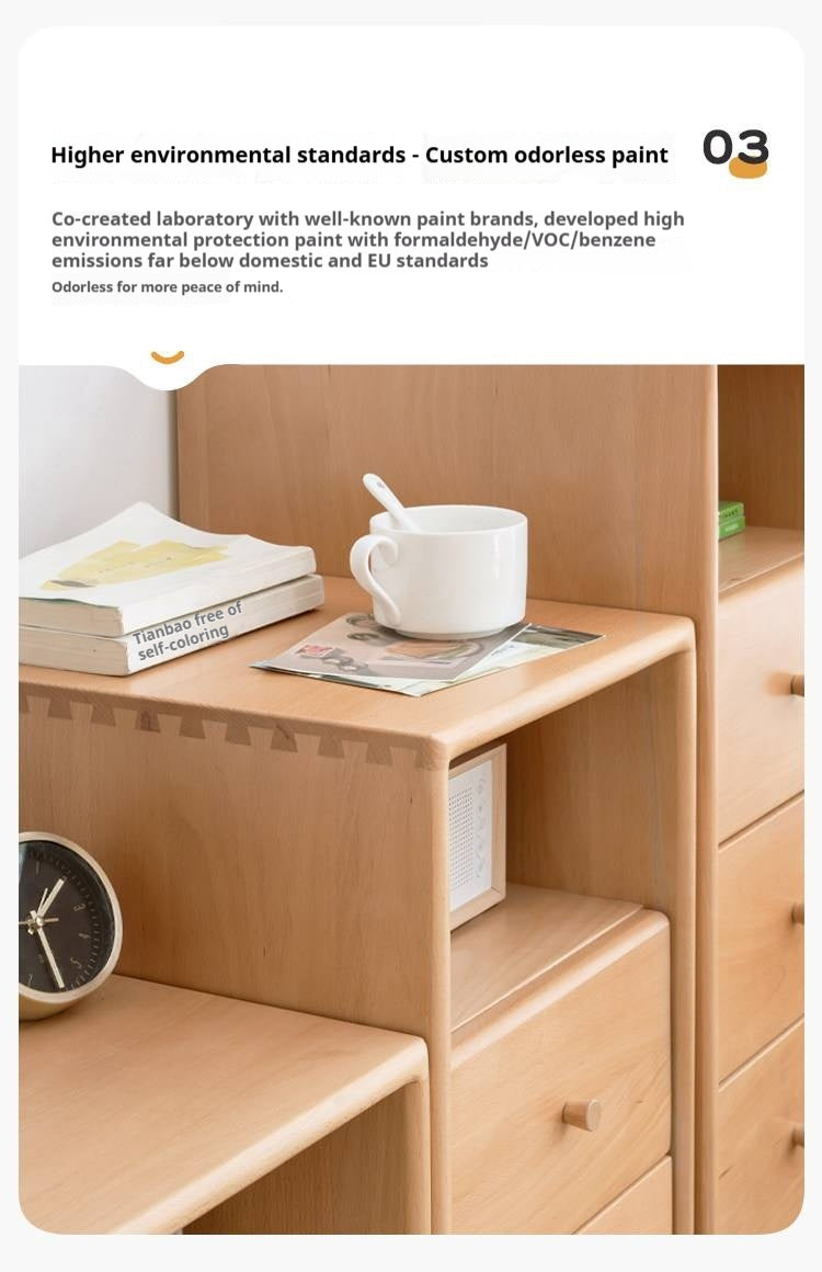 European Beech Solid Wood Storage Side Cabinet Combination