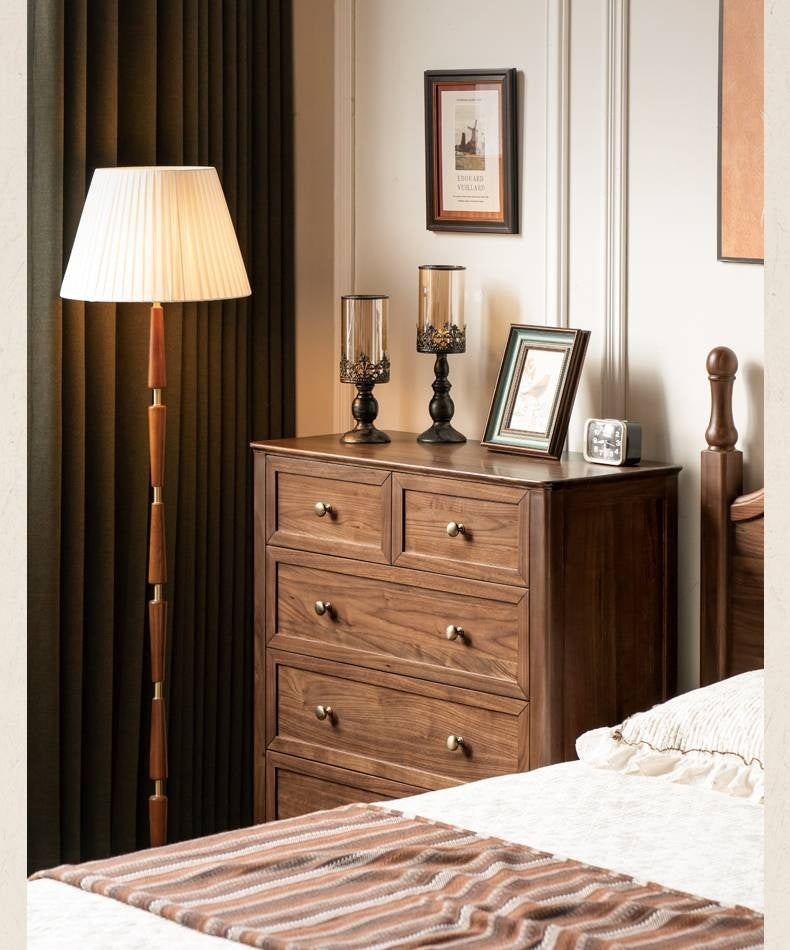 Black Walnut Solid Wood American Retro Chest of Drawers.