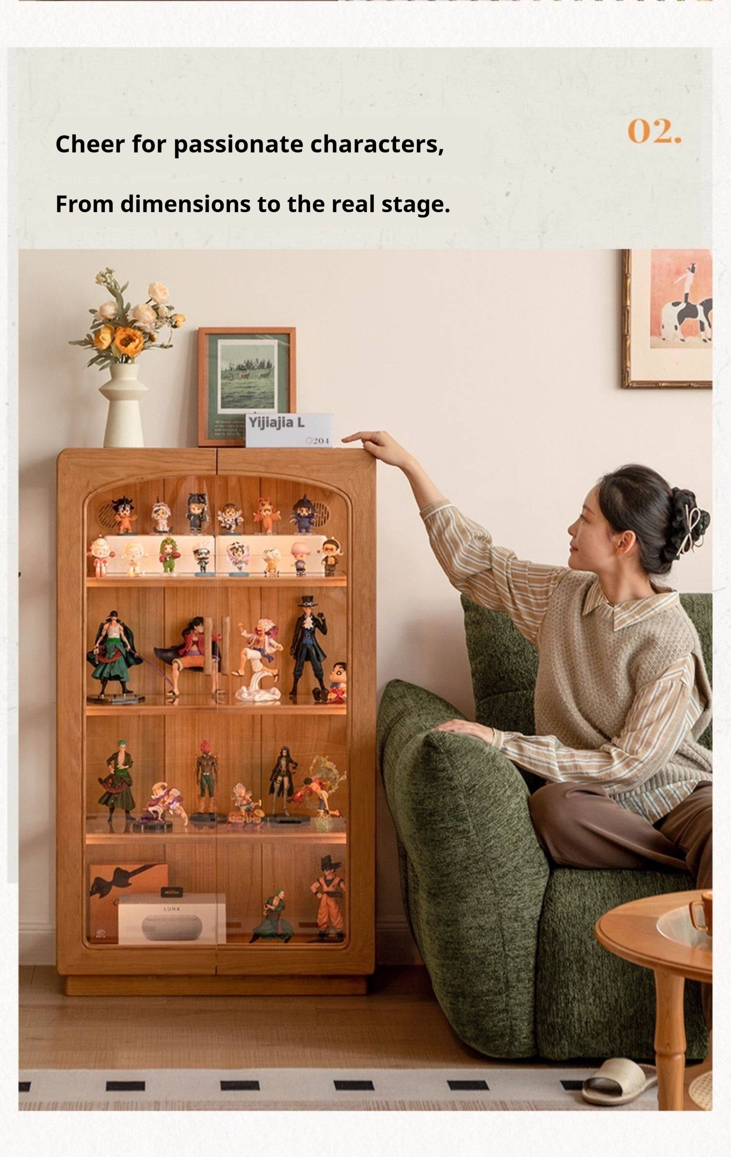 Cherry Solid Wood Retro Style With Light Side Cabinet