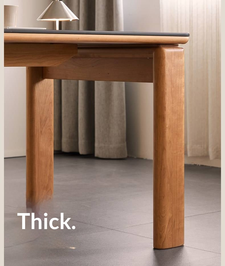 Cherry Solid Wood Vintage Style Slab Dining Table with Sintered Stone Top