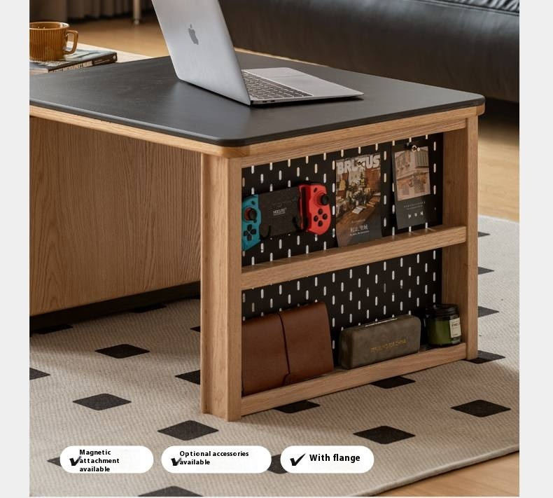 Ash Solid Wood Movable Rock Plate Tea Table