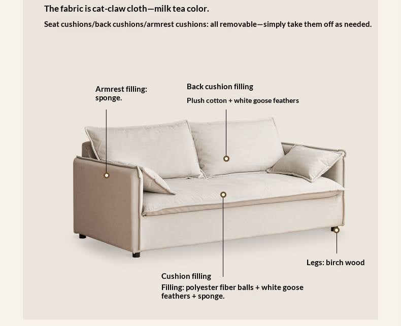 Cream-style washable fabric sofa with relaxed silhouette