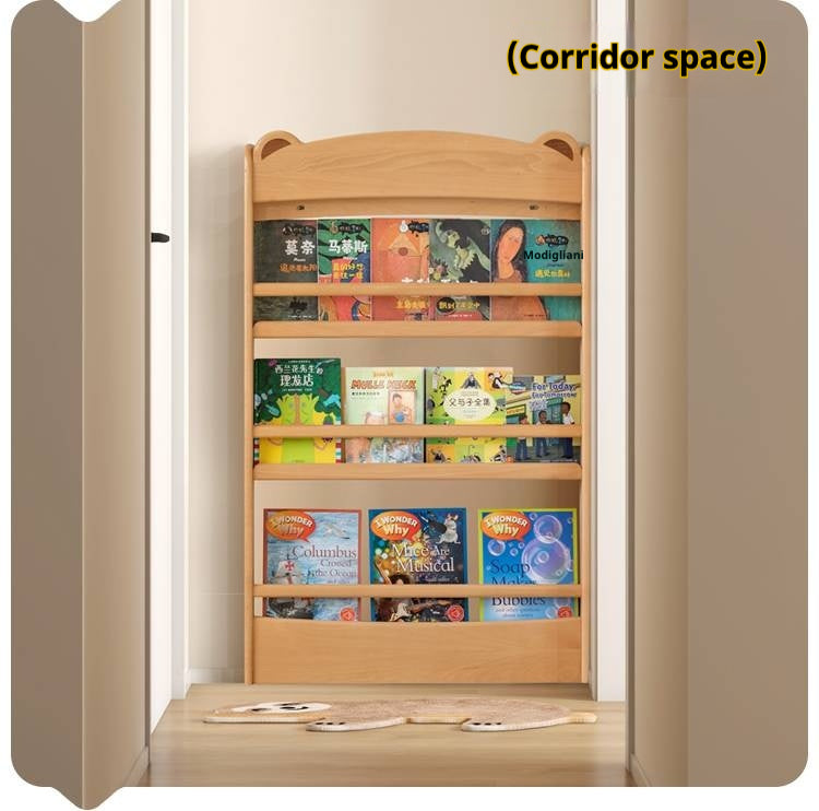 Beech Solid Wood Children's Multi-Layer Narrow Bookshelf.