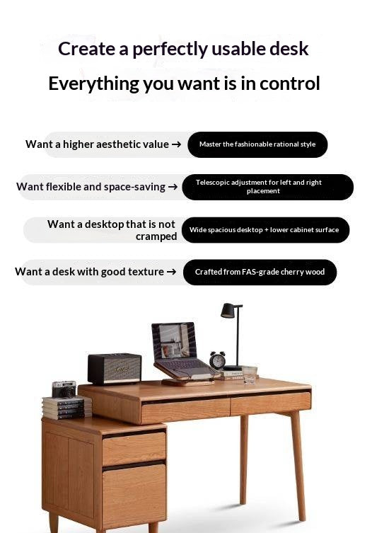 Cherry Solid Wood Retro Retractable Computer Desk