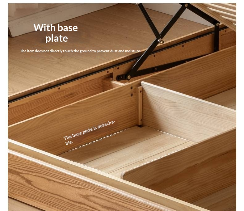 Oak Solid Wood Modern Leather Storage Bed, LED Lighting and USB Charging