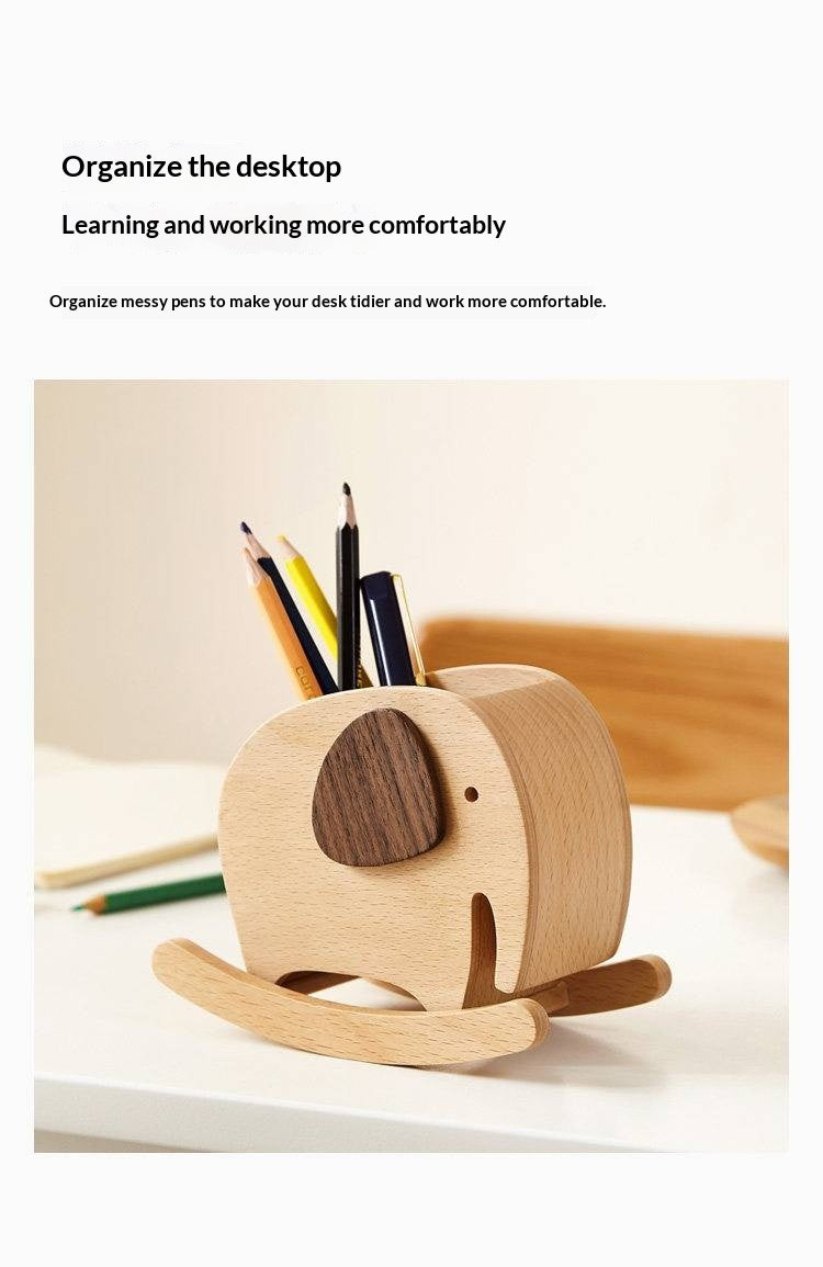 Beech, Black Walnut Solid Wood Elephant Pen Holder