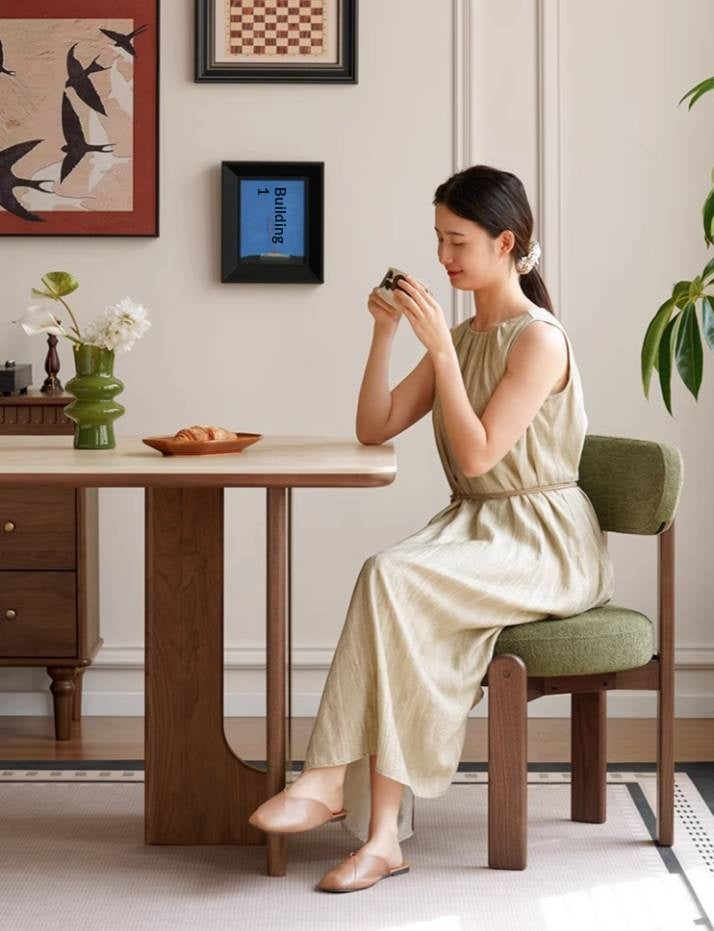 Set 4pcs Black Walnut Solid Wood, Solid Rubberwood Wood Upholstered Dining Chair, Modern Organic