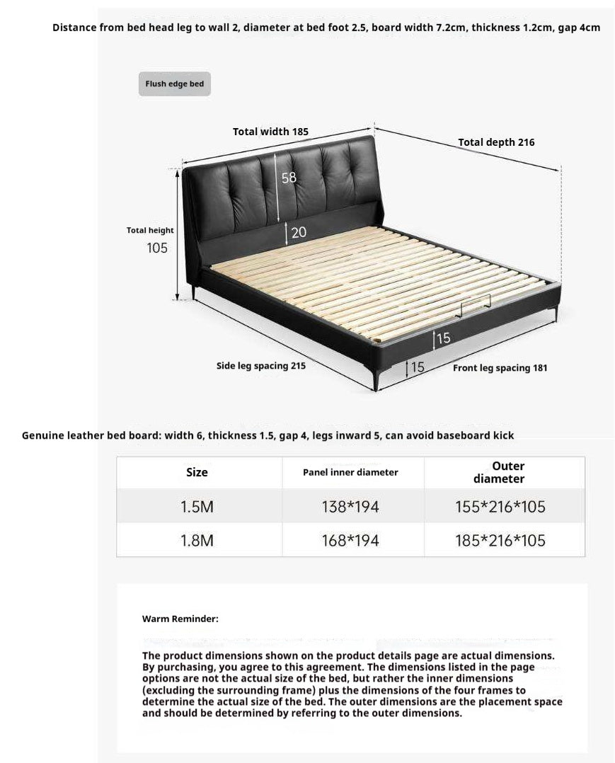 Genuine Leather Storage Bed with Tufted Headboard and Drawers