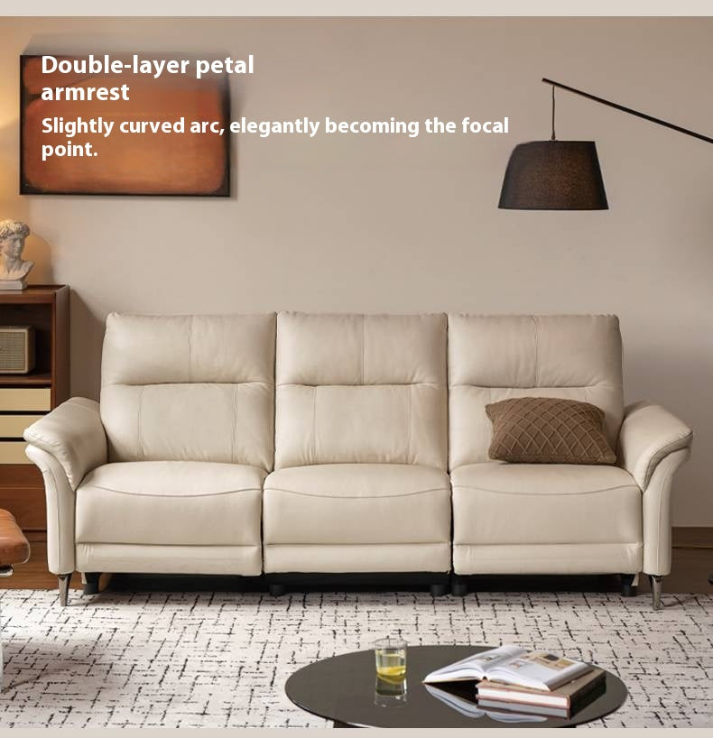 Pine Solid Wood Leather Sofa Cream Style Functional Electric
