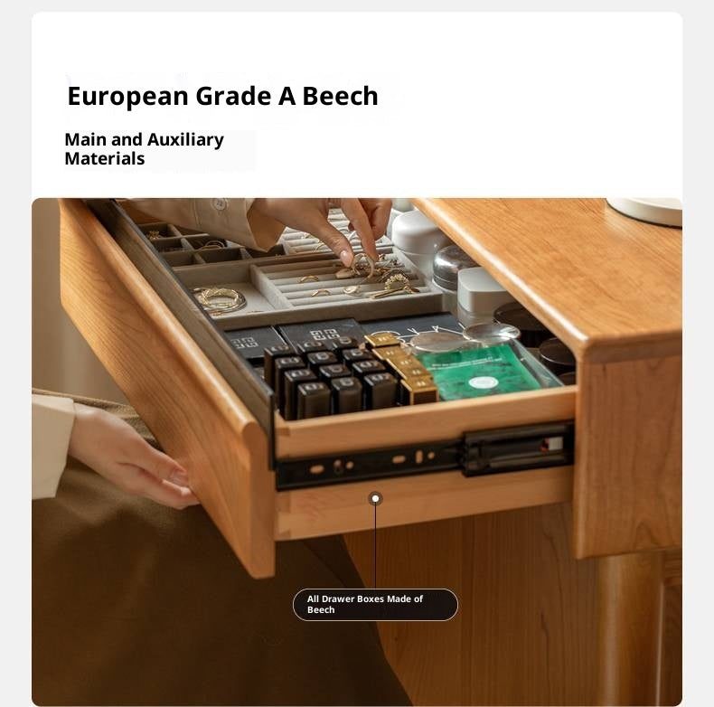 Cherry Solid Wood Retro Skeleton Line Makeup Table