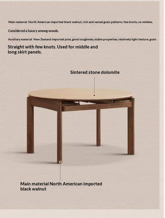 Black Walnut Solid Wood Folding Dining Table with Rock Plate Round Top
