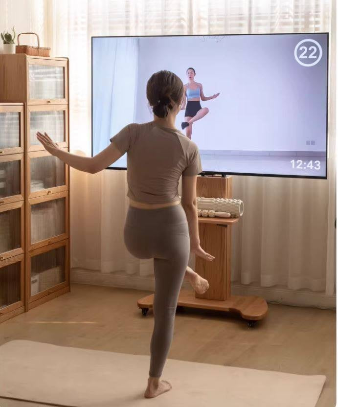 Oak Solid Wood TV Stand, Mobile Floor to Floor TV Cabinet.