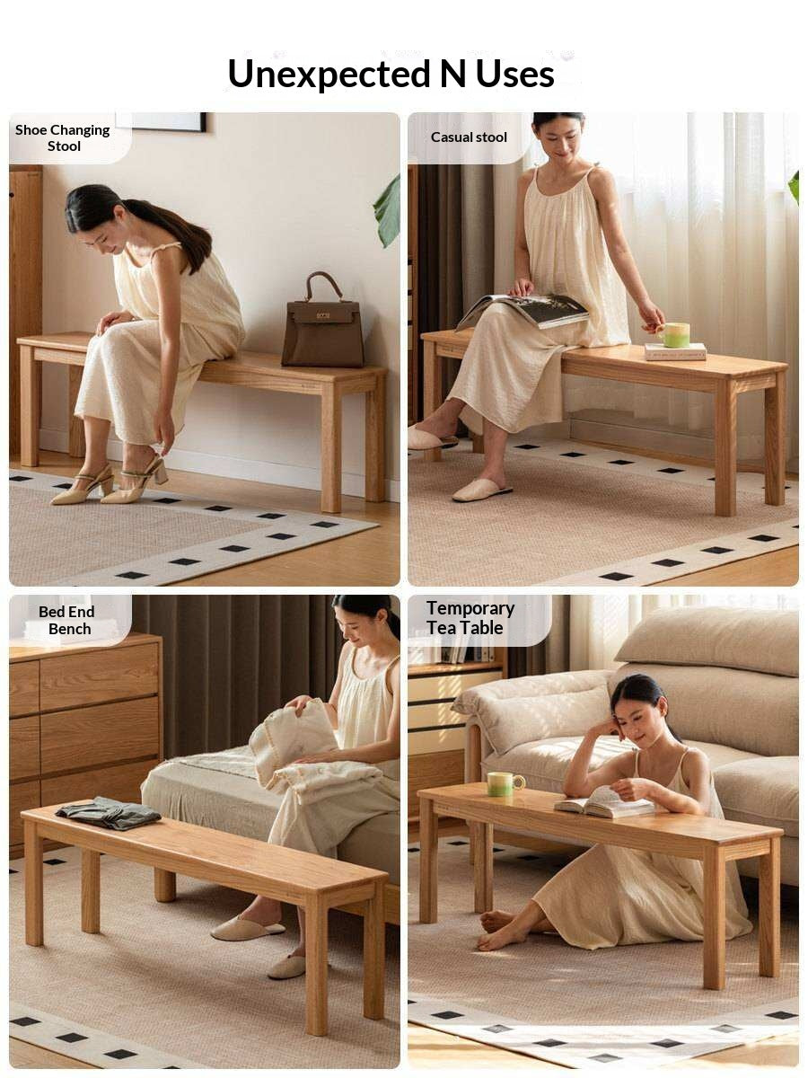 Ash, Oak, Beech, Solid Rubberwood Wide Seat Bench