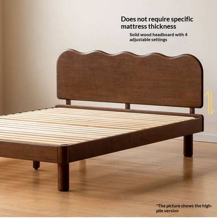 Rubberwood Solid Wood Low Kids Bed with Removable Legs and Adjustable Headboard Height