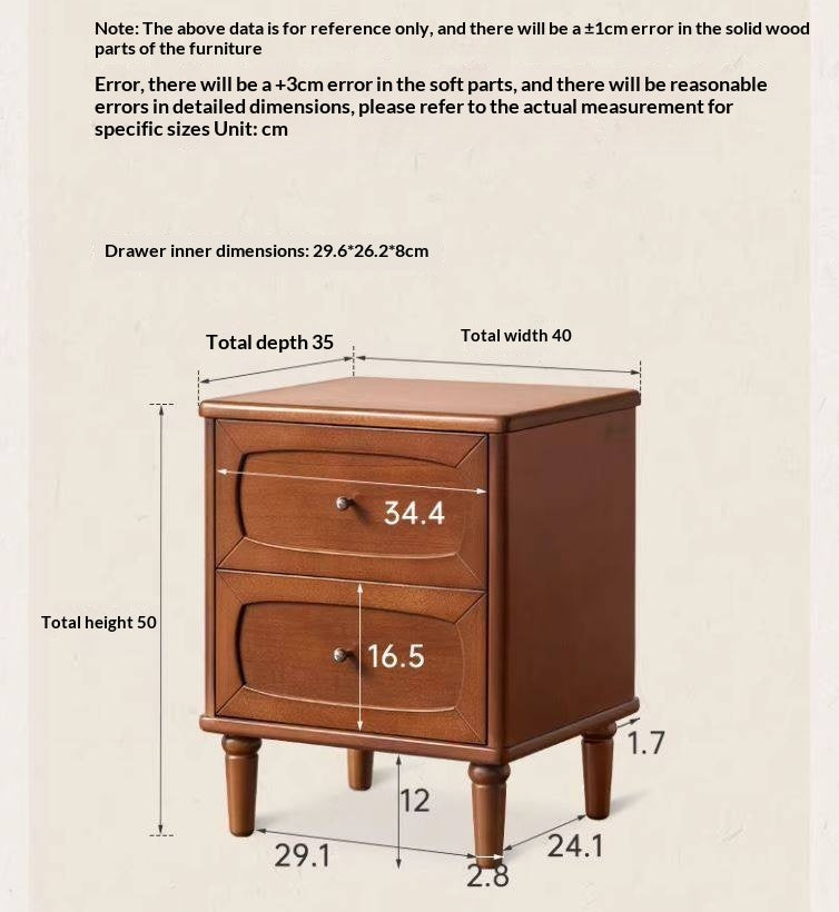 Black Walnut, Poplar Solid Wood French Retro Style Nightstand