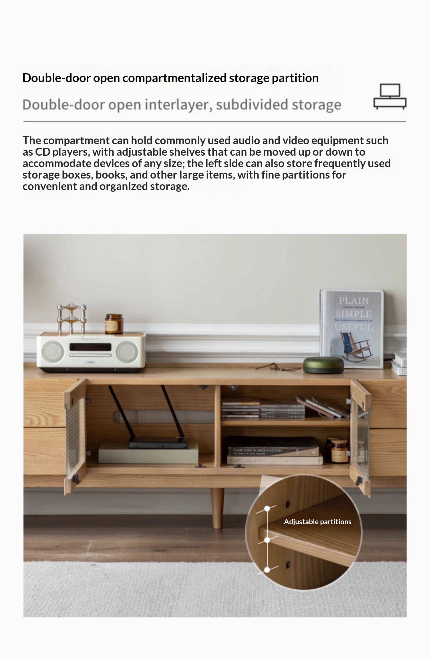 White Ash Solid Wood Nordic White Wax TV Cabinet.