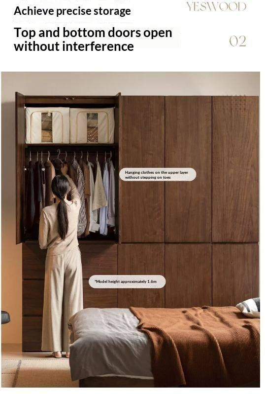 Black Walnut Solid Wood Wardrobe with Italian Style and Storage Cabinet