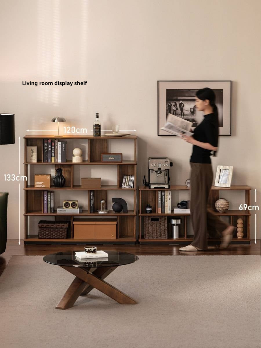 Black Walnut, Sandalwood Solid Wood Bookshelf with Light Luxury Display Shelves